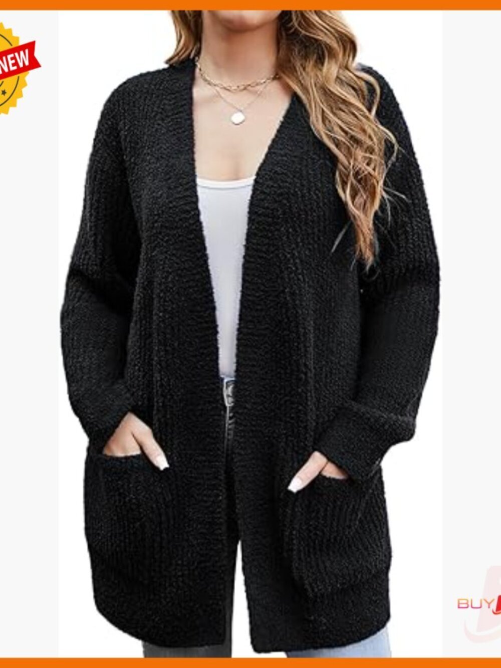 Long Sleeve Cardigan Sweater with Pockets, Open Front, Casual Layering Top